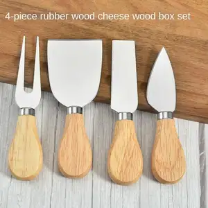 Spot Round Rubber Wooden Box Cheese Cheese Cutter Set Gift Wooden Box Cheese Knife Set