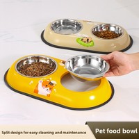 Yolecen – Gamelle pour animaux de compagnie en acier inoxydable, détachable, anti-renversement, à double poignée, pour chat et petit chien (nourriture et eau)