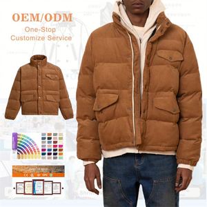 Custom Logo Men's Winter Cropped Puffer Jacket Woolen Stand Collar Zipper up Coats <b>Brown</b> Outdoor - Product Image 1