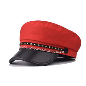 2025 Anh thời trang năm cánh sao Beret hat mùa xuân mùa thu hợp thời trang cá tính chuỗi PU Vành đội trưởng hat - Product Image 6