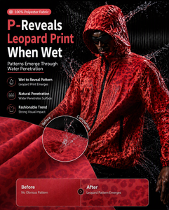 Wet Reveal Leopard Print Jacket Hooded Windbreaker Hydrochromic Color <strong>Change</strong> When Wet Polyester Fashion Streetwear Outwear Coat - Product Image 2