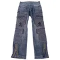 DIZNEW Hot Sale Men's Branded Denim Jeans American Ink Print Fashion man high quality straight through or flared jeans custom