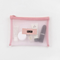 Organisateur de toilette en maille de nylon transparente rose pochette de soins de la peau Logo personnalisé voyage maquillage sac cosmétique maquillage beauté sac à fermeture éclair