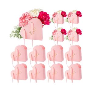 Cajas de flores en forma de corazón San Valentín <span class=keywords><strong>para</strong></span> arreglos Bolsa floral de papel con asa Cesta <span class=keywords><strong>para</strong></span> boda Floristería Despedida de soltera - Product Image 5