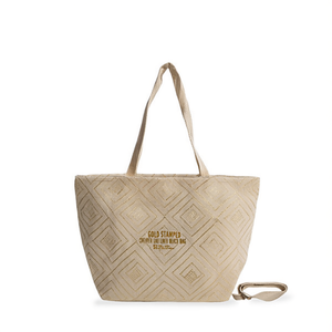 Sac de plage en lin à carreaux estampé or 57x37x17 cm avec petite sangle - Product Image 2