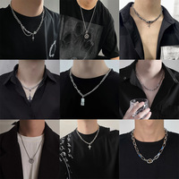 Kalung liontin Chunky pria, perhiasan rantai klavikula kepribadian kalung Hip Hop Stainless Steel untuk pria