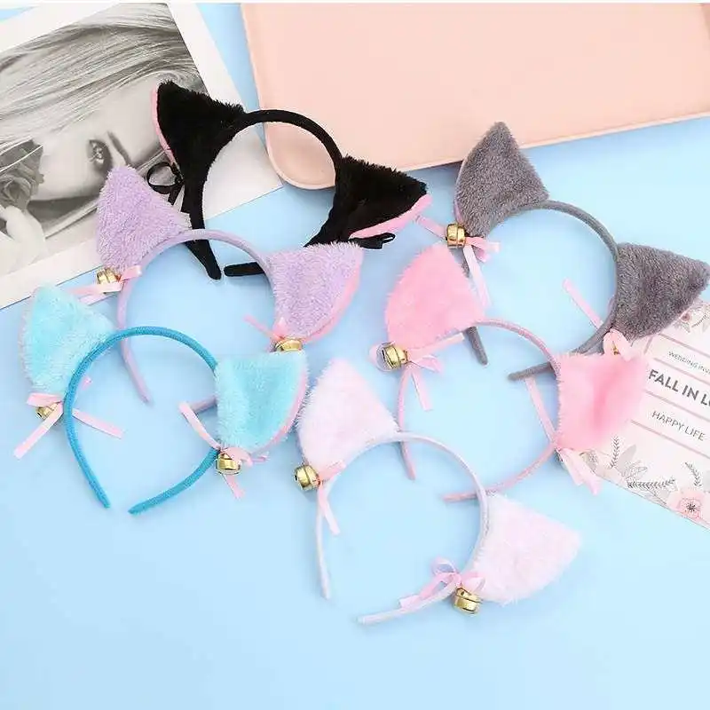 Kedi kulaklar Bells bantlar peluş tilki kulaklar ilmek Hairbands tokalar kadınlar kızlar için saç çemberler çerçeve Cosplay saç aksesuarları