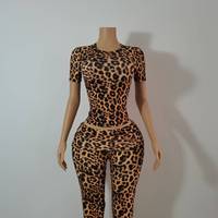 MUYUAN 2026 Set Celana Pendek Dua Potong Motif Leopard Lengan Panjang untuk Wanita dengan Bando, Pakaian Musim Panas Streetwear dari Bahan Spandex Nylon