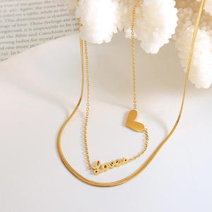 Collar con Colgante de Corazón de Doble Capa en Acero Inoxidable Chapado en Oro de 18K para Mujer, Cadena de Eslabones, Joyería para Clavícula - Product Image 3