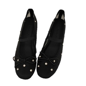 Nouvelles chaussures plates pour femmes, style ballerines, en tissu résille orné de strass, respirantes, à bout rond, avec nœud, décontractées - Product Image 1