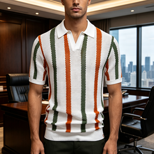 <span class=keywords><strong>Polo</strong></span> tricoté rayé pour homme 2026 - Pull <span class=keywords><strong>polo</strong></span> respirant à manches courtes ajouré, élégant, tailles EU US, vente en gros de tricots - Product Image 1