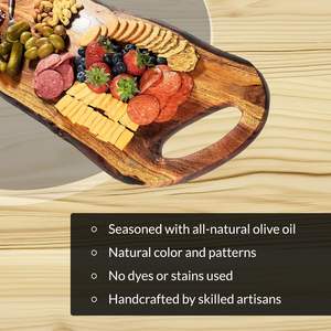 Planche à charcuterie en bois d'olivier rustique faite à la main avec bord vivant, extra large 24 pouces, plateau <span class=keywords><strong>de</strong></span> service à découper, cadeau unique - Product Image 4