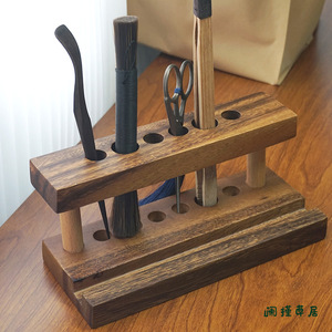 Walnut Wood Pen Holder Rectangle <b>Standing</b> Type Minimalist Office Organizer Desktop Storage Rack <b>Tea</b> Accessory - Product Image 5