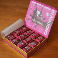 Vente en gros de chocolat pour femmes, boîtes-cadeaux de luxe en carton ondulé pour les compléments alimentaires à base de plantes Pink Pussycat Chocovip