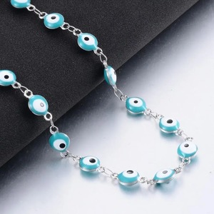 Pulseras de Acero Inoxidable Color Plata de 6mm con Ojo de la Suerte para Mujer, Tipo Cadena, Varios Colores Personalizables - Product Image 3