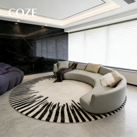 Tapis de salon fait main à rayures noires et blanches, tapis rond haut de gamme pour bureau, tapis de luxe pour chambre à coucher