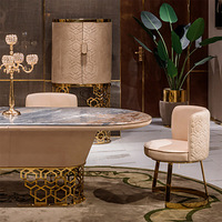 Table de salle à manger moderne de luxe en marbre et 8 chaises Royal Mesa De Comedor Para 6 pieds dorés de salle ronde avec 10 sièges