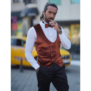 Costume <span class=keywords><strong>Homme</strong></span> Mariage Blanc Marron 3 Pièces Veste Pantalon Ensemble Blazer Manteau Pantalon Gilet Coupe Slim Costume <span class=keywords><strong>Homme</strong></span> Mariage - Product Image 4