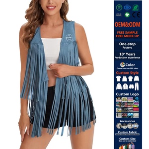 صدرية نسائية أوروبية وأمريكية جديدة لعام 2024 بدون أكمام، تصميم عصري ضيق مع شراشيب ومشبك - Product Image 1