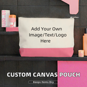 Pochette de voyage personnalisable en toile de coton écologique noire et blanche avec fermeture éclair pour soins de la peau, articles dentaires, maquillage et accessoires - Product Image 2