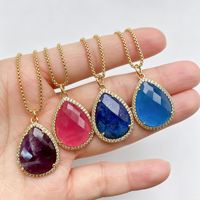 Pendentifs en pierre naturelle œil de tigre, améthyste et quartz clair, forme goutte d'eau, micro-pavés, best-sellers vintage