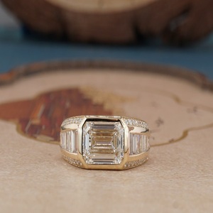 14K Gold Lab Grown Diamond <b>Ring</b> Men Elegant Synthetic Diamond <b>Statement</b> <b>Ring</b> Wide Band Fashion Luxury Men Jewelry Gift - Product Image 1