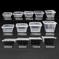 Vente chaude 500ml 650ml 750 Ml 1000ml Boîte à Bento Transparent Rectangulaire Jetable Pp Récipients de Nourriture en Plastique Micro-ondable Préparation de Repas