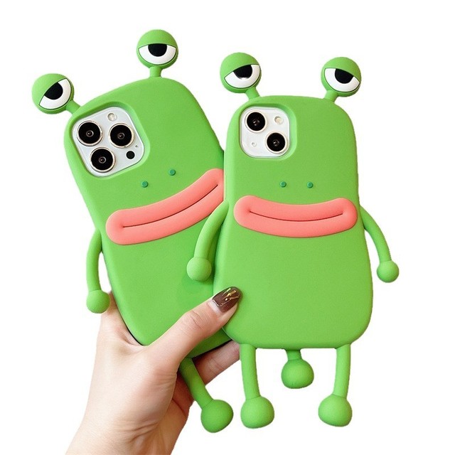 Cartoon 3D Quirky Frog Silicone Imitation Epoxy Resin Shockproof Mobile Phone Case for Iphon17/15/13/14 Pro Max 11 Funny