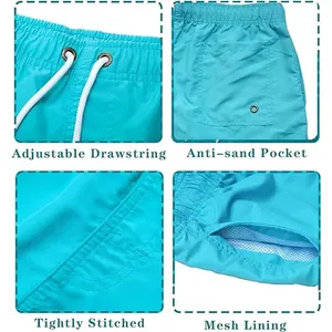 Shorts de bain pour hommes avec doublure en maille, poches latérales, légers, avec cordon de serrage, shorts de sport à séchage rapide pour l'été - Product Image 6