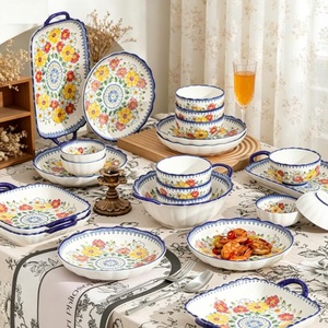 European Royal Porcelain Dinnerware <b>Sets</b> Nordic Handmade Flower Pattern Back School Luxury <b>Ceramic</b> Plates Microwave Safe - Product Image 5