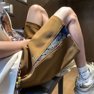 Shorts de <span class=keywords><strong>basket</strong></span> décontractés pour hommes, coupe ample, texture gaufrée, tissu polyester effet coton, micro-extensible, style coréen chic - Product Image 1