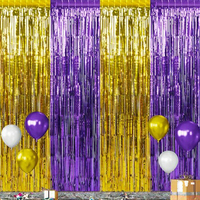 Lot de 3 rideaux de fond en guirlandes métalliques à franges de 1 m x 2 m, couleurs violet et or, pour fêtes d'anniversaire et remises de diplômes