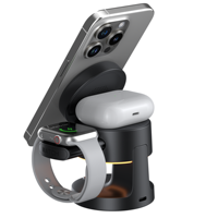 Chargeur sans fil magnétique pliable 15W avec Type-C pour téléphone, montre, écouteurs, lumière LED nocturne, support de bureau rotatif 3 en 1