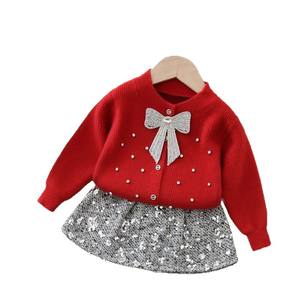 Pull en nylon pour filles avec petit motif floral, paillettes brillantes, nœud, cardigan tricoté pour l'automne et l'hiver - Product Image 5