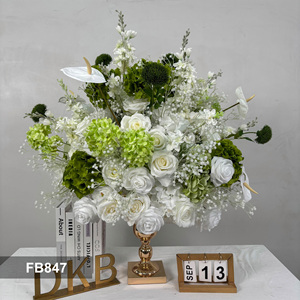 Moda Hortensia verde oscuro y Bola de flor de Rosa Blanca Arreglo de <span class=keywords><strong>flores</strong></span> de boda lujoso 60 70cm Piezas de centro de <span class=keywords><strong>flores</strong></span> de mesa - Product Image 1
