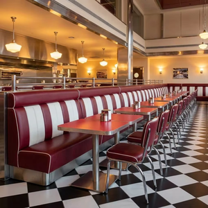 Ensemble de tables et chaises de <span class=keywords><strong>restaurant</strong></span> carrées de style rétro américain des années 1950, en cuir écologique durable, pour les restaurants de hamburgers - Product Image 2