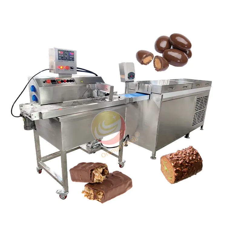 Industrial Chocolate Enrobing Coating Machine With Chocolate Cooling Tunnel Biscuit Cookie Wafer