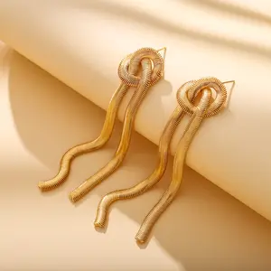 Fashion Inaures Fimbriam Flat Gold Snake Chain Drop Earrings Copper Gold Plated Snake Bone Chain Tassel Long Earring For Women