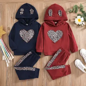 Boutique Baumwolle Kapuze Baby Hoodies Sets Leoparden bedruckte Herbst Kleinkind Mädchen Kleidung Sets