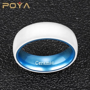 POYA gioielli 8mm anello in ceramica bianco lucido con manicotto in alluminio anodizzato blu chiaro intarsio <span class=keywords><strong>fedi</strong></span> nuziali per uomo e donna - Product Image 3