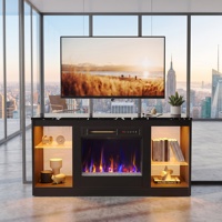 Meuble TV de luxe moderne avec foyer électrique, LED et rangement, centre de divertissement sur pied pour salon d'appartement