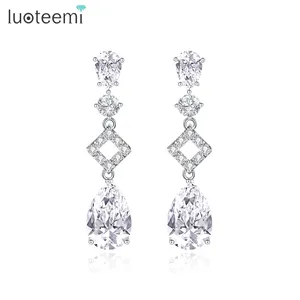 LUOTEEMI Großhandel Brautjungfer Hochzeits geschenk Luxuriöse klassische elegante Teardrop-förmige 3A Zirkonia CZ Frauen baumeln Ohrringe