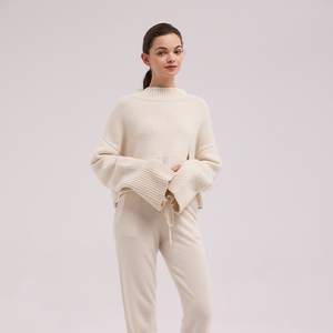 <span class=keywords><strong>Ensemble</strong></span> de pyjama en cachemire pour femme, <span class=keywords><strong>pantalon</strong></span> et pull, avec pull en cachemire à col rond pour femme - Product Image 1