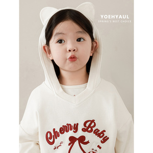YOEHYAUL 2024 primavera autunno nuova ragazza orecchio tridimensionale <span class=keywords><strong>felpa</strong></span> con <span class=keywords><strong>cappuccio</strong></span> comodo modello ciliegio - Product Image 4