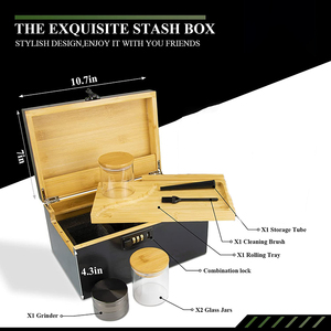 Extra Large Black Painted <strong>Wooden</strong> Bamboo <strong>Storage</strong> Stash <strong>Box</strong> Smell Proof Jar Bamboo Stash <strong>Box</strong> with Rolling Tray and Combo Lock - Product Image 2