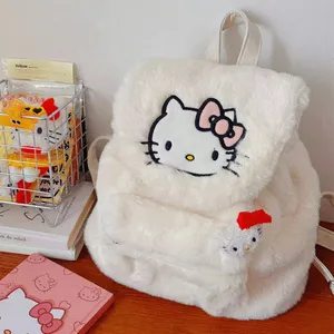 Bolsa de felpa de dibujos animados de Hello kitties y amigos, mochila escolar sanrios, artículos esenciales de viaje para niñas, venta al por mayor, mochila de peluche con amor para gatitos