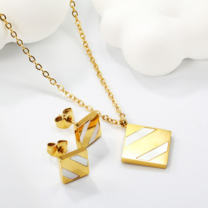 Women's Geometric <b>Square</b> White Shell Jewelry <b>Set</b> Gold Silver Stud Earrings Necklace Everyday Wear - Product Image 3