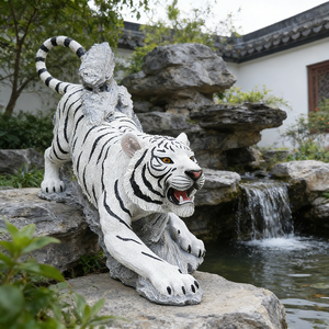 화이트 타이거 포효하는 레진 조각상, 사실적인 검은 줄무늬와 입 벌린 모습, 진짜같은 호랑이, 드러난 이빨과 분노하는 눈 - Product Image 5