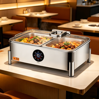 Chauffe-Plat Électrique FLEY en Acier Inoxydable 304, Réchaud Numérique Tactile Doré pour Buffets, Hôtels, Restaurants et Traiteurs