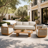 Ensemble de canapés d'extérieur en teck de style nordique de luxe, canapé et fauteuils pour conversation en plein air, mobilier de terrasse pour jardin et patio